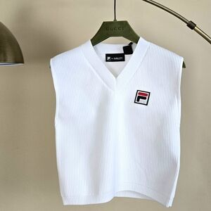 NWT FILA×HAILEY BIEBER  White Ribbed V-Neck Knit Tank Top Size:S